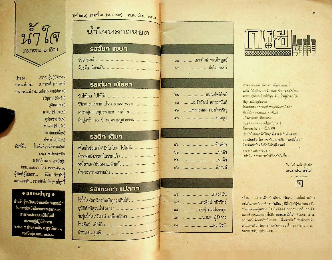 น้ำใจ เพื่อนของคนรุ่นใหม่ ปีที่ ๒(๖) เล่มที่ ๙ พ.ค.-มิ.ย. ๒๕๓๔ ด้วยฝันฉันจะบิน
