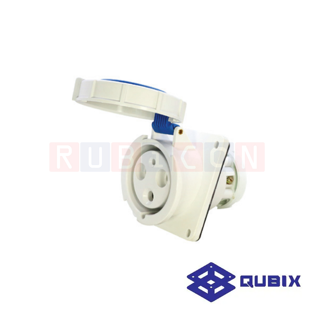 QUBIX AJ-3433 ปลั๊กพาวเวอร์ตัวเมียฝังหน้าเฉียงกันน้ำ 3 ขา 2P+E 125A 220-240V 6H IP67