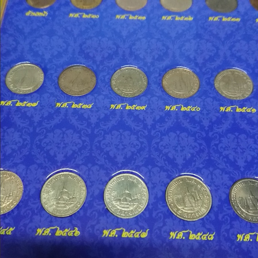เหรียญ 25 สตางค์ หมุนเวียน ร9 ครบชุด พ.ศ (2493-2560 **ไม่มี ปี 42-44-56)ผ่านใช้งาน พร้อมแผง