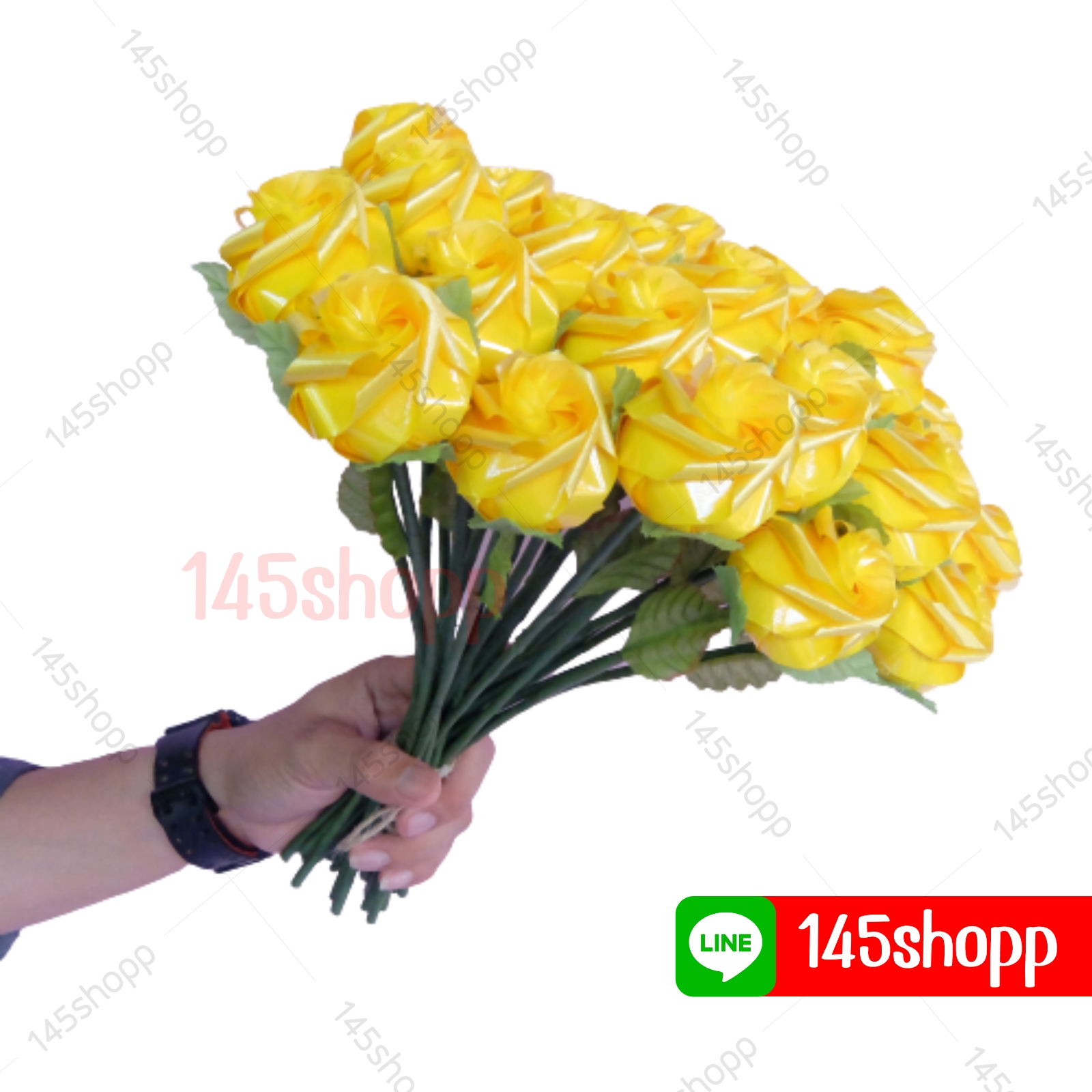 ดอกกุหลาบริบบิ้น เมทาลิคและไฮกรอส สีเหลือง ปัจฉิม ของขวัญวันปัจฉิม ของปัจฉิม