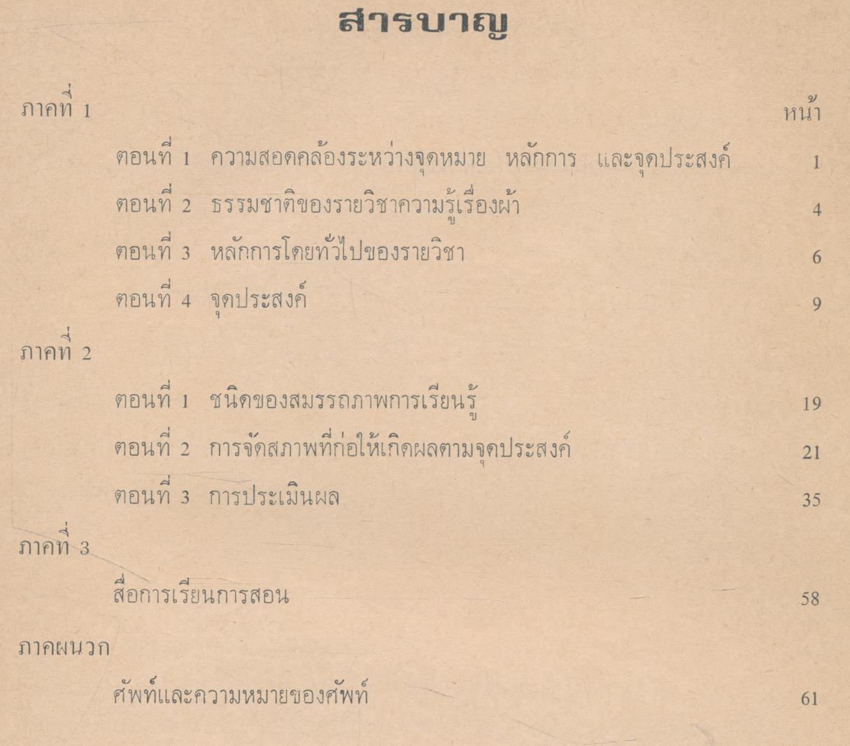 คู่มือแนวการสอนตามหลักสูตรมัธยมศึกษาตอนปลาย พุทธศักราช 2524 ความรู้เรื่องผ้า (คผ 251)