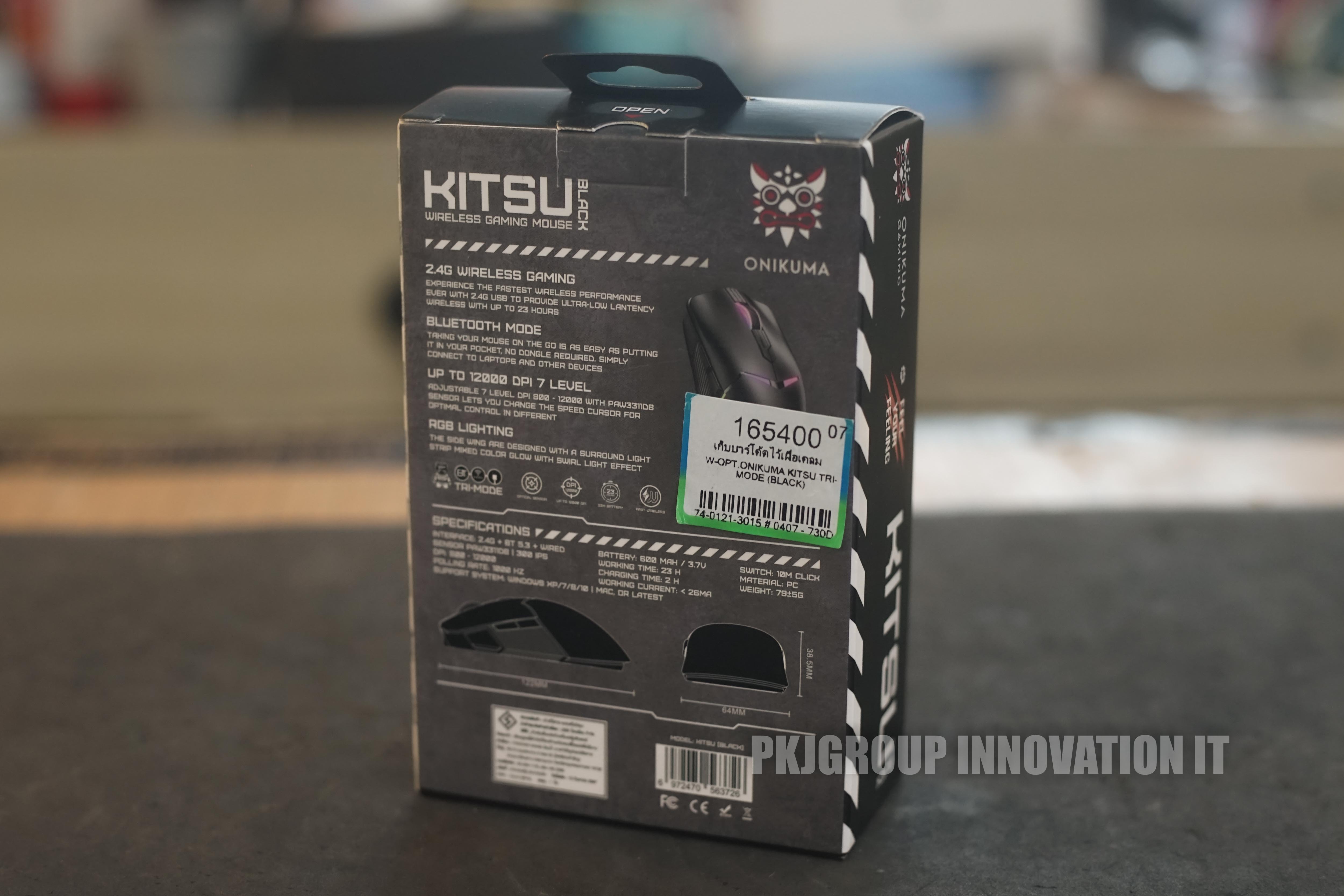 เมาส์เล่นเกมไร้สาย Onikuma Kitsu สีดำ Tri-Mode DPI 7 ระดับ RGB สามารถปรับได้