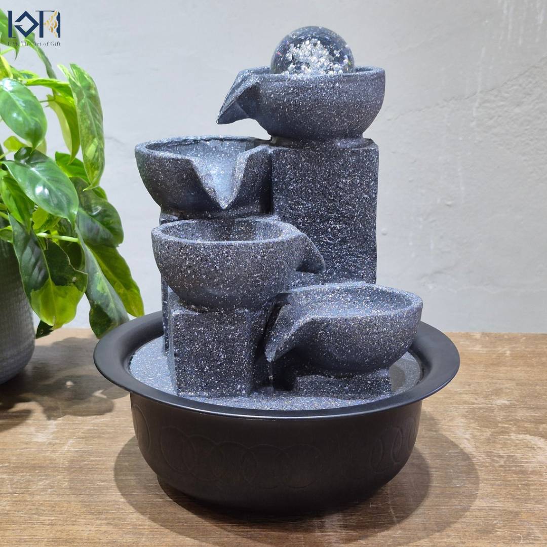 น้ำพุตั้งโต๊ะ รุ่น24512สีเทาเข้ม น้ำพุล้นตั้งโต๊ะทำงาน ตกแต่งบ้าน น้ำล้นเสริมฮวงจุ้ย น้ำตก ของขวัญมงคล