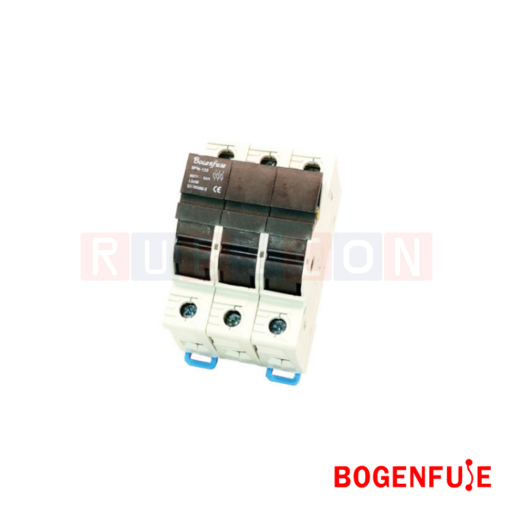 BOGENFUSE BFM-103 3P 32A ตลับใส่ฟิวส์รุ่นมีแล้มป์ ขนาด 10x38 มม. 690V gL10 (CYLINDER FUSE HOLDER)