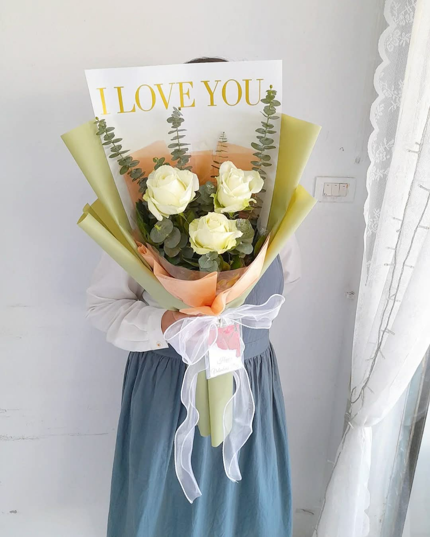 ช่อดอกกุหลาบ I LOVE YOU สีเขียว