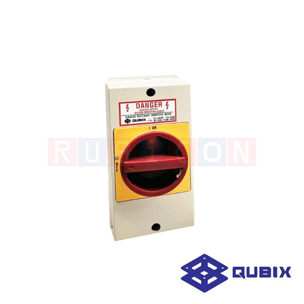 QUBIX SAA32-300011 โรตารี่ สวิตช์พร้อมกล่อง 3P 32A 4kW / 7.5kW (ROTARY SWITCHES SAA-SERIES WITH PADLOCK)
