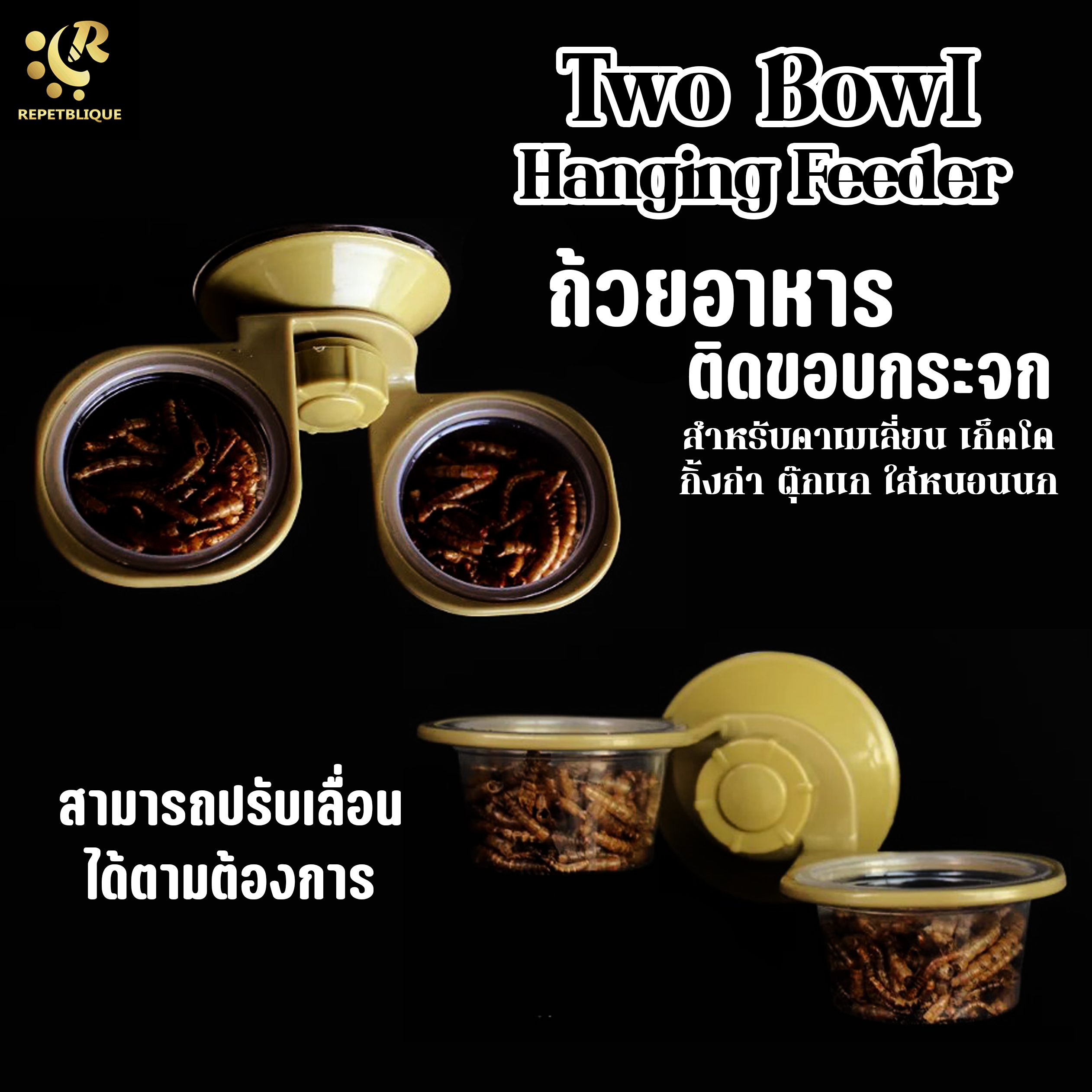 NOMOY PET Two Bowl Hanging Feeder Reptile ถ้วยอาหารสัตว์เลื้อยคลาน 2 ถ้วย จุ๊บยางติดขอบตู้ ถาดอาหารสำหรับกิ้งก่า คาเมเลียน เบี๊ยดดราก้อน เก็คโค กันหนอนออก ถาดอาหารกิ้งก่า ถาดอาหารและน้ำ
