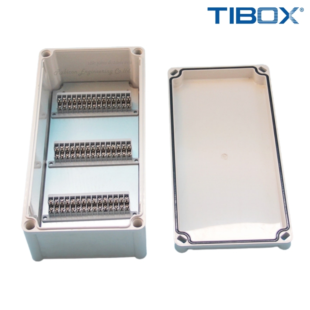 TIBOX TJ-45P กล่องพลาสติก พร้อมเทอร์มินอลบล็อก (Plastic Terminal Block Box IP66) 45Pole 10A Size : 380x190x100 mm.