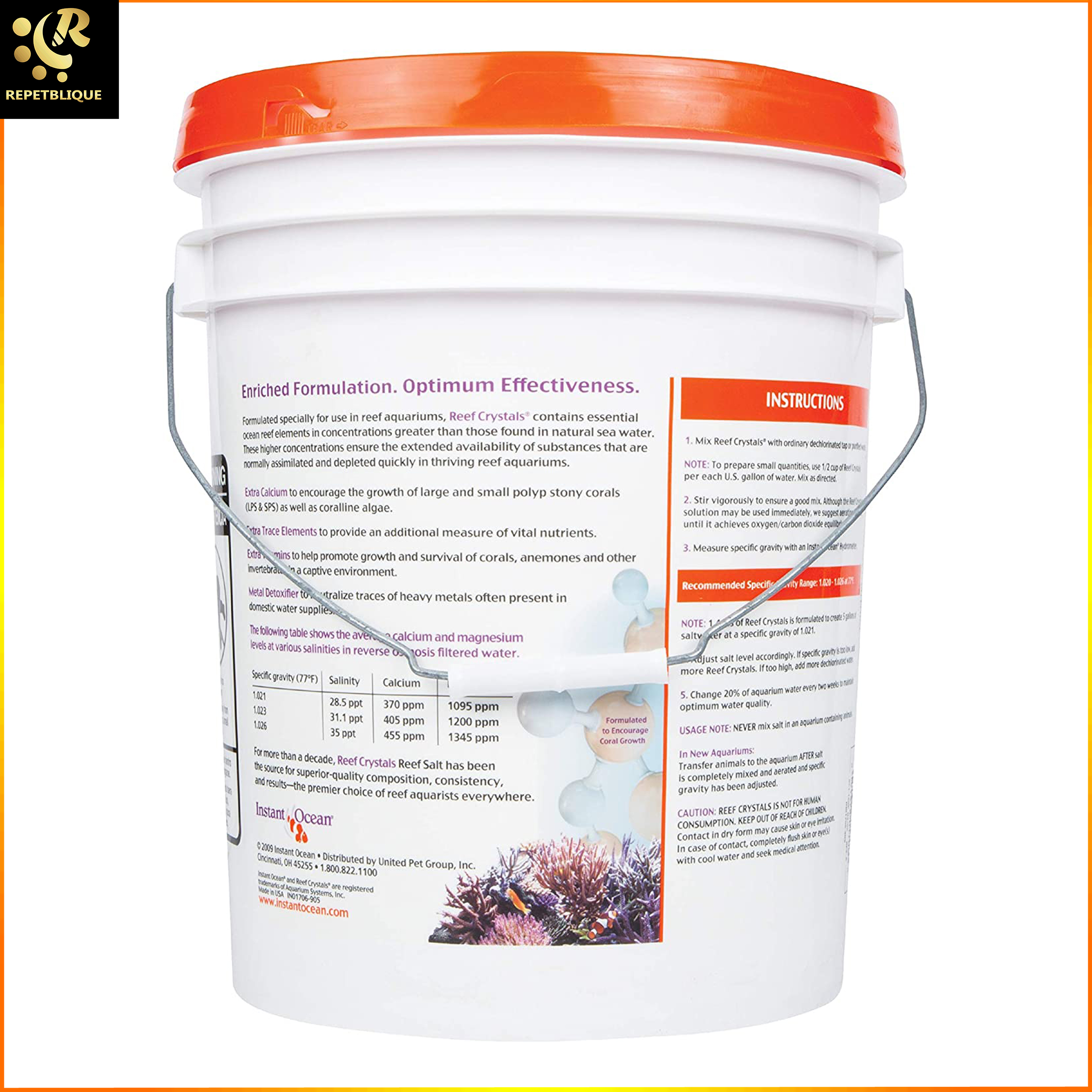Instant Ocean Reef Crystals Salt 20.3 kg เกลือทะเล เกลือวิทยาศาสตร์ เกลือทำน้ำทะเล สำหรับ ตู้ปลาทะเล ปะการัง ดอกไม้ทะเล ก้นตู้ แร่ธาตุสูง