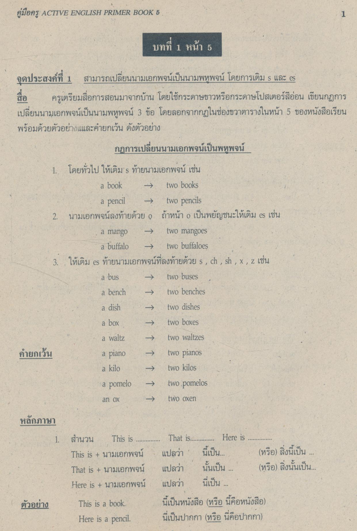 คู่มือครู ACTIVE ENGLISH PRIMER BOOK 5