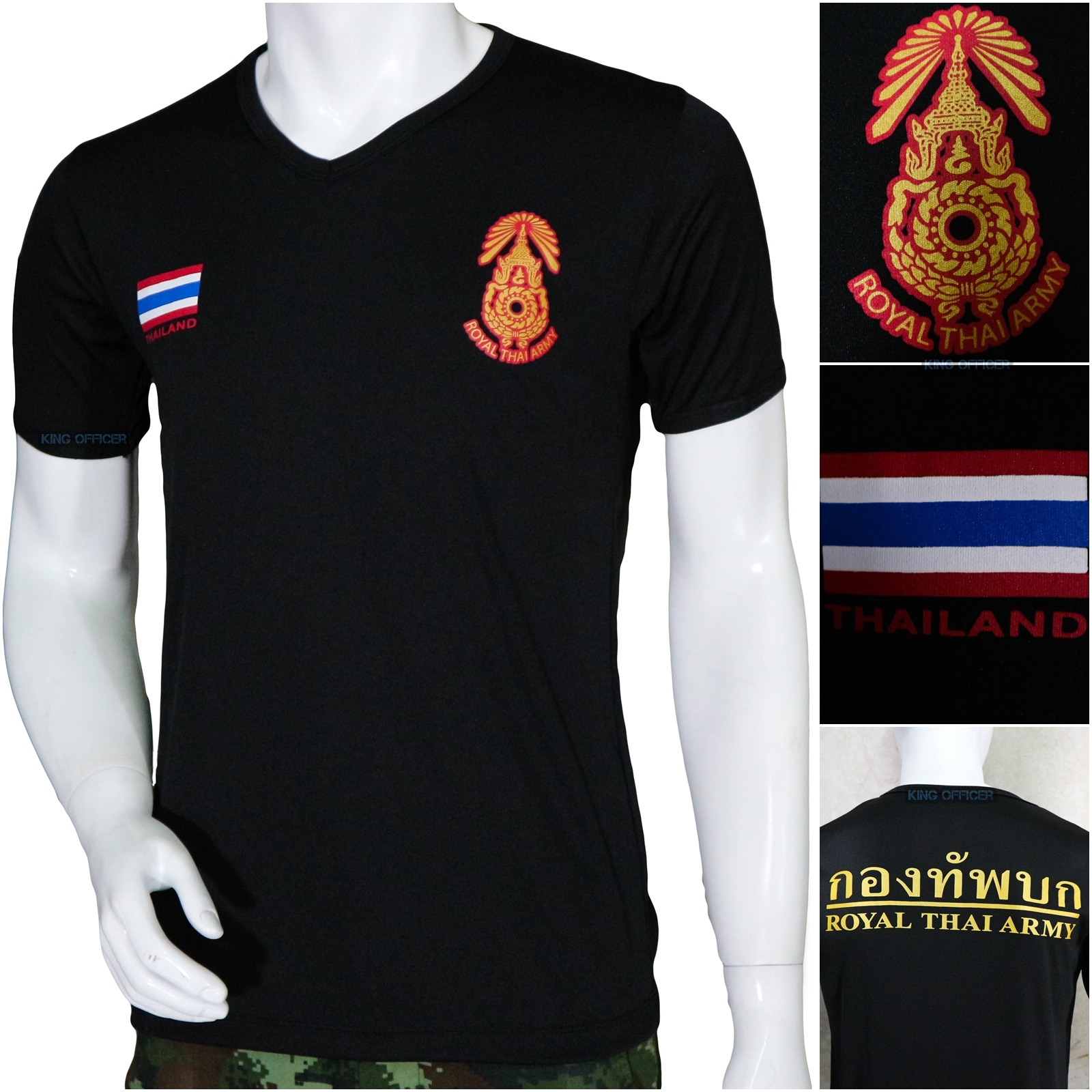 เสื้อยืดทหาร กองทัพบก ทบ. สีดำ คอวี ผ้าไมโคร (MICRO) ของแท้ 100% (มีชำระปลายทาง)