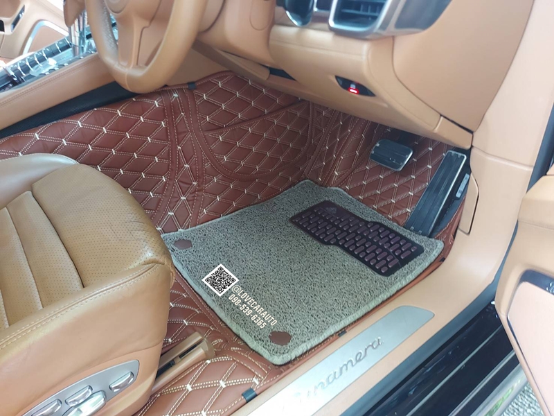 พรมปูพื้นรถยนต์ 7D Panamera 2012 สีน้ำตาลเข้ม+ไวนิลครีม