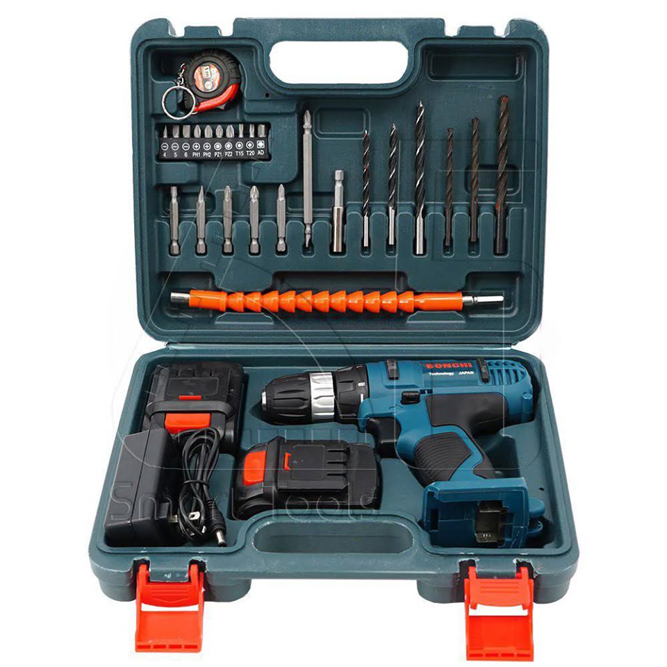 รหัสสินค้า 141 สว่านไร้สาย 2 ระบบ 28V BONCHI สำหรับเจาะไม้ เหล็ก ขันน็อตสกรู พร้อมแบตเตอรี่ 2 ก้อน แท่นชาร์จแบต สายอ่อน ดอกสว่าน และอุปกรณ์ครบชุด มากถึง 25 ชิ้น!