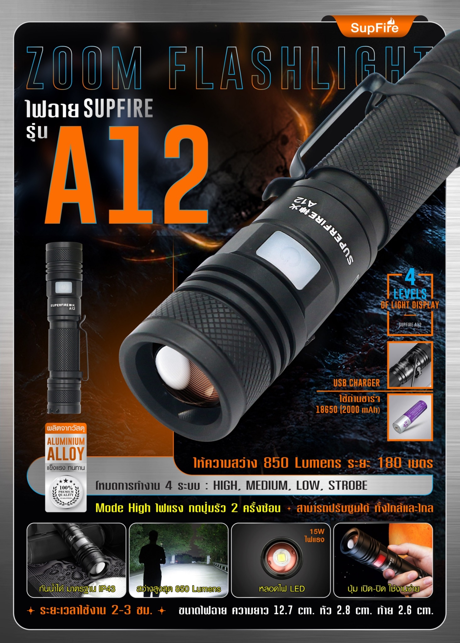 🇹🇭 778 ไทยแลนด์ แทคติคอล ไฟฉาย Supfire A12