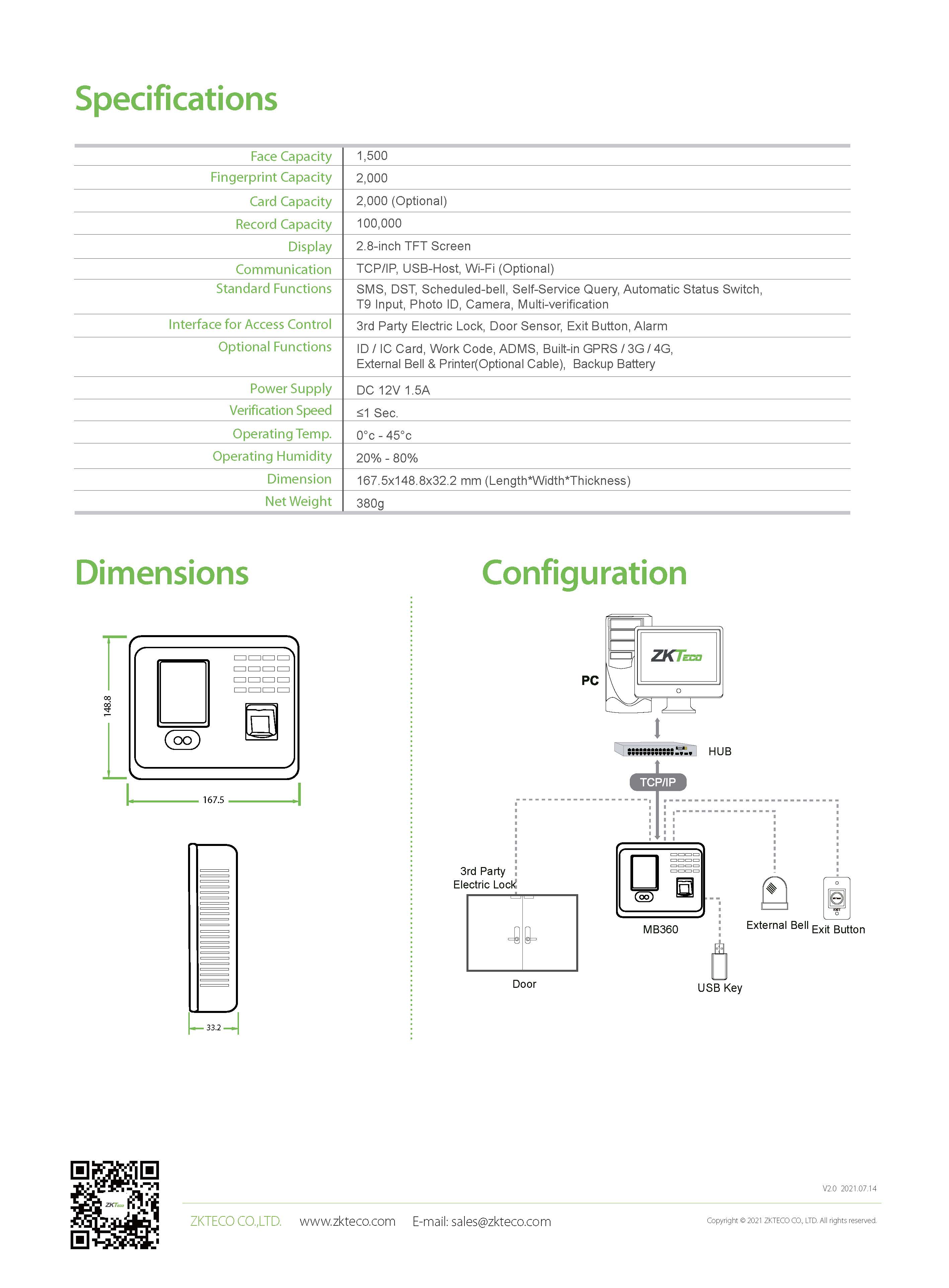 เครื่องสแกนใบหน้า Zkteco MB360