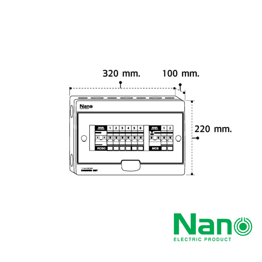 Nano Electric® CSB-M6R2(C) ตู้คอนซูเมอร์ยูนิต บัสบาร์แยก Consumer unit Split Bus SHIHLIN/NANO (Main MCB+6 MCB&Main RCBO+2 MCB)(1 ชิ้น/กล่อง)