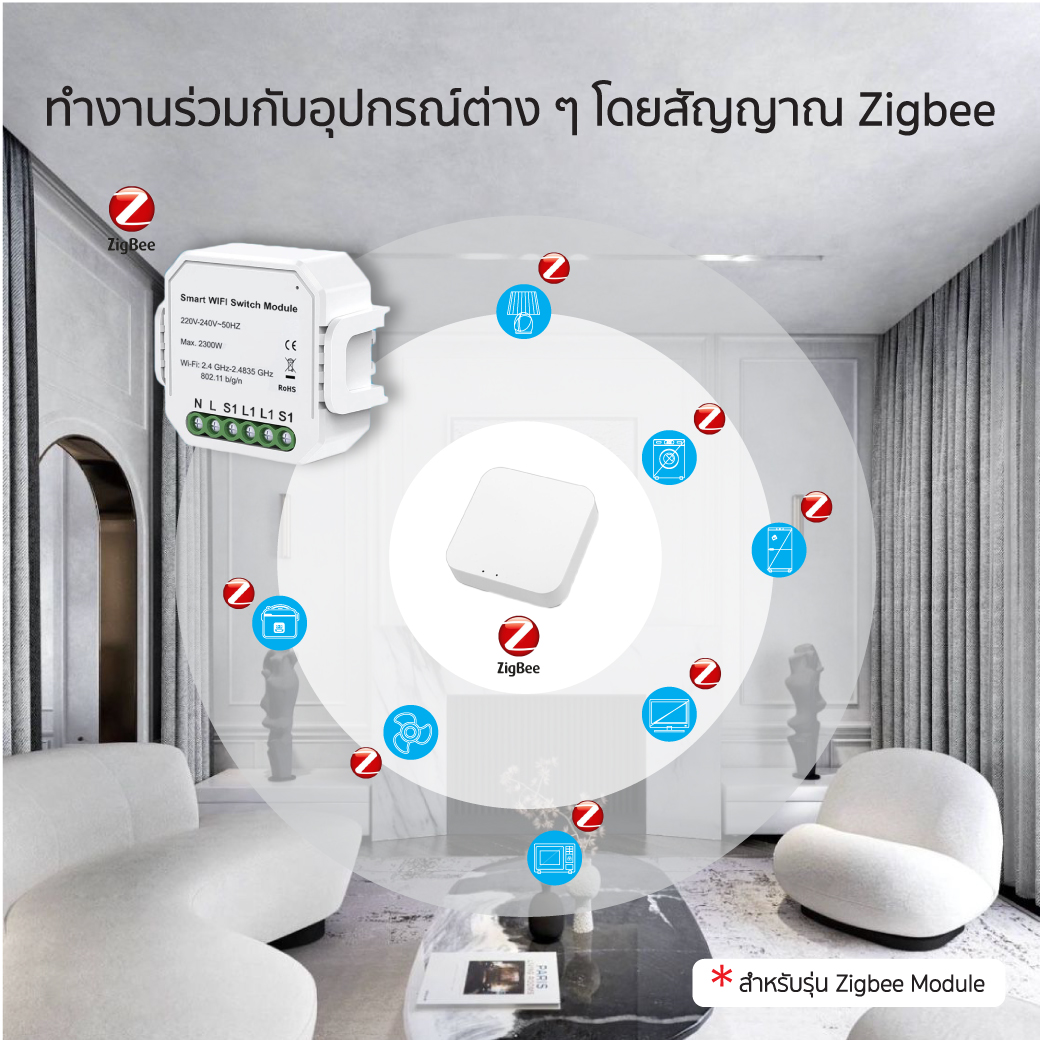 WiFi/Zigbee Switch Module 2 Chanel โมดูลสำหรับต่อกับสวิตช์แบบ 2 ปุ่ม แบบ WiFi และ Zigbee