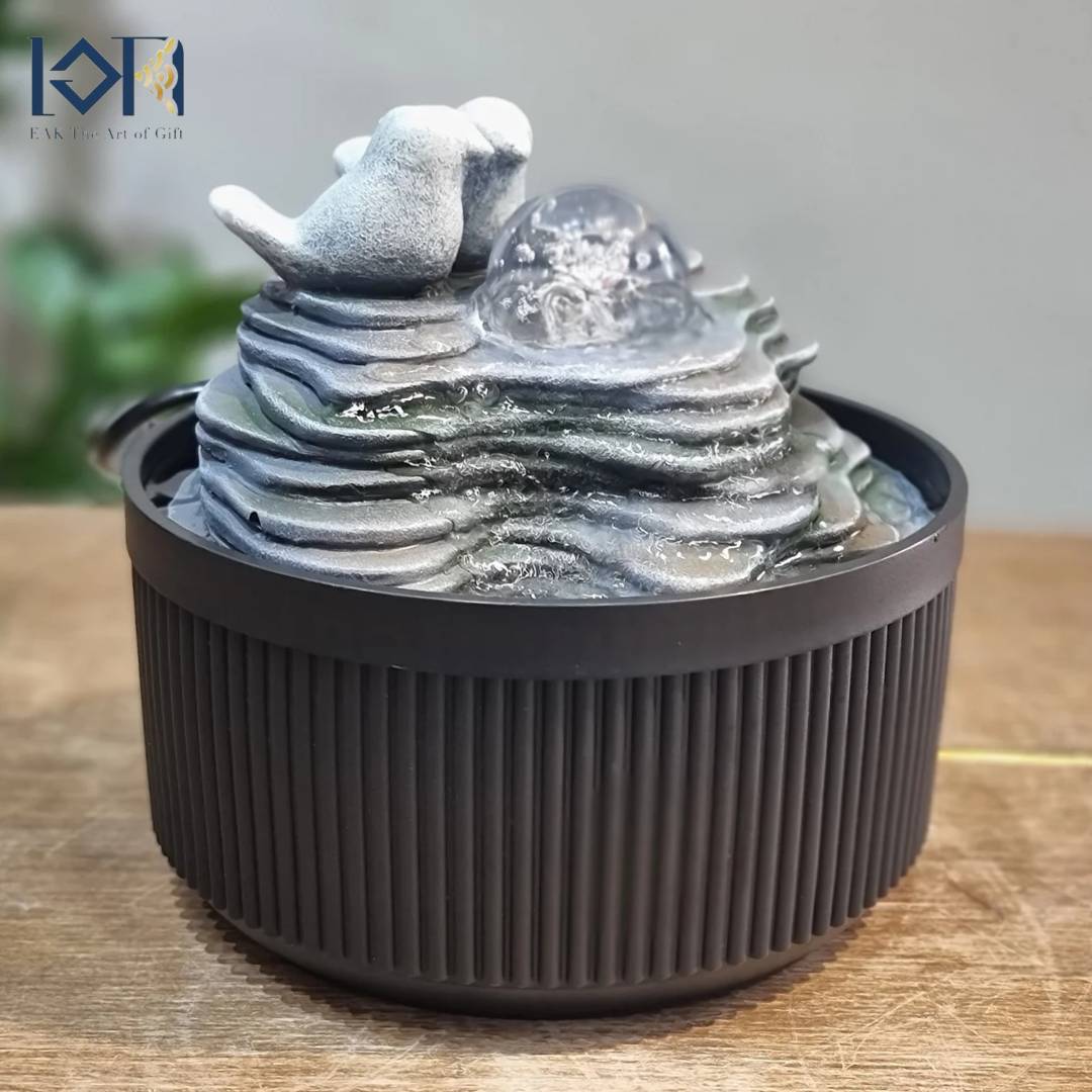 น้ำพุล้นตั้งโต๊ะ รหัส7241229L นกคู่มีลูกแก้ว น้ำพุตั้งโต๊ะทำงาน น้ำพุล้นแต่งบ้าน น้ำพุเสริมฮวงจุ้ย