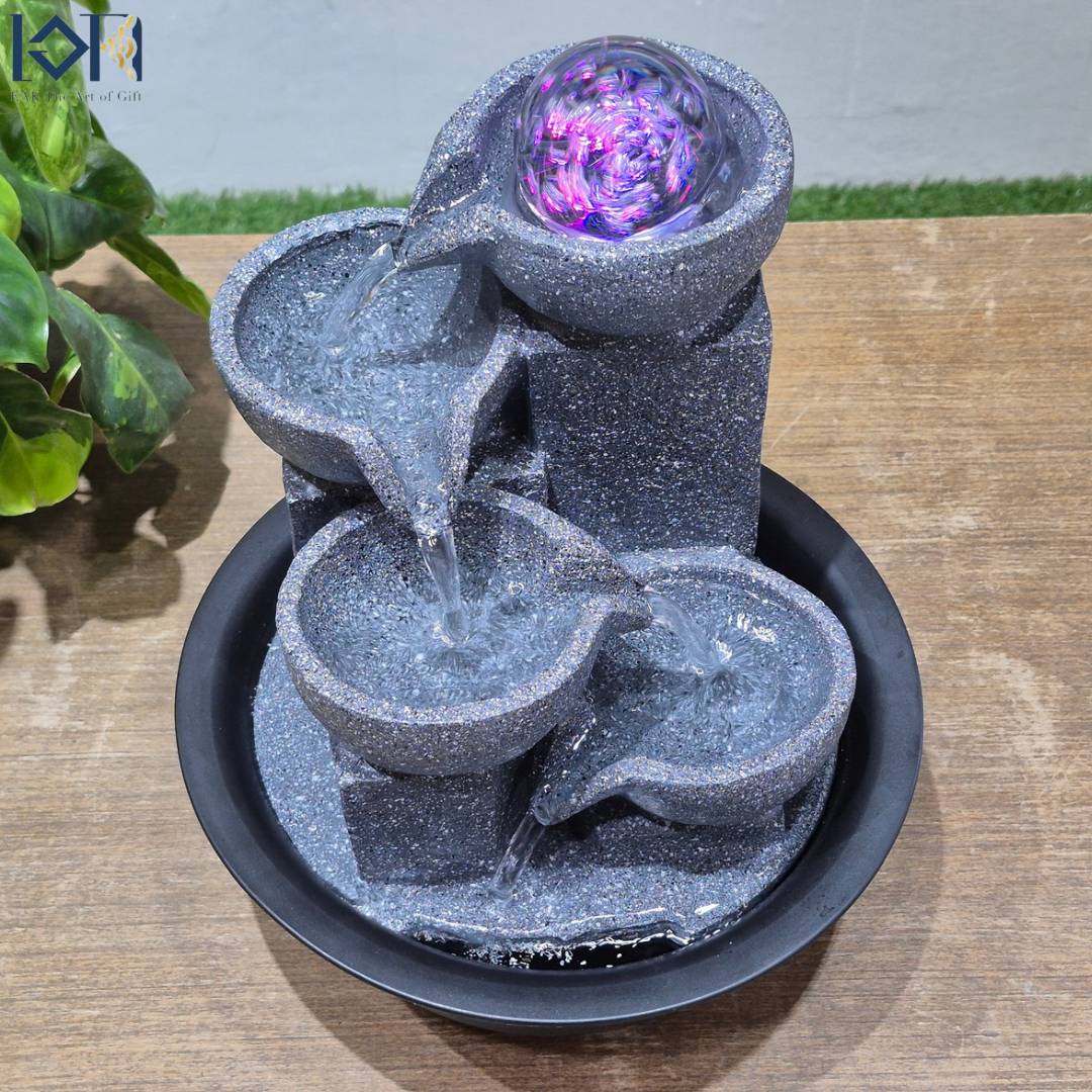 น้ำพุตั้งโต๊ะ รุ่น24512สีเทาเข้ม น้ำพุล้นตั้งโต๊ะทำงาน ตกแต่งบ้าน น้ำล้นเสริมฮวงจุ้ย น้ำตก ของขวัญมงคล