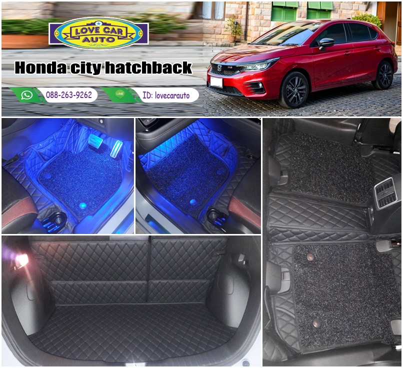 พรมรถยนต์ 7D สีดำด้ายดำ + ไวนิลสีดำ Honda city hatchback