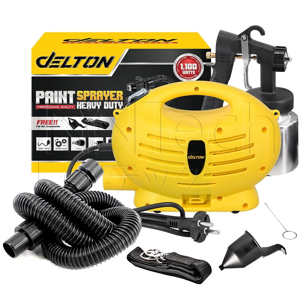 รหัสสินค้า 251 DELTON เครื่องพ่นสี กาพ่นสี เครื่องพ่นสีไฟฟ้า 1,100W รุ่นท๊อป PS-1100H ทาสี พ่นสี พร้อมสายสะพาย และอุปกรณ์ครบชุด Paint Sprayer Heavy Duty