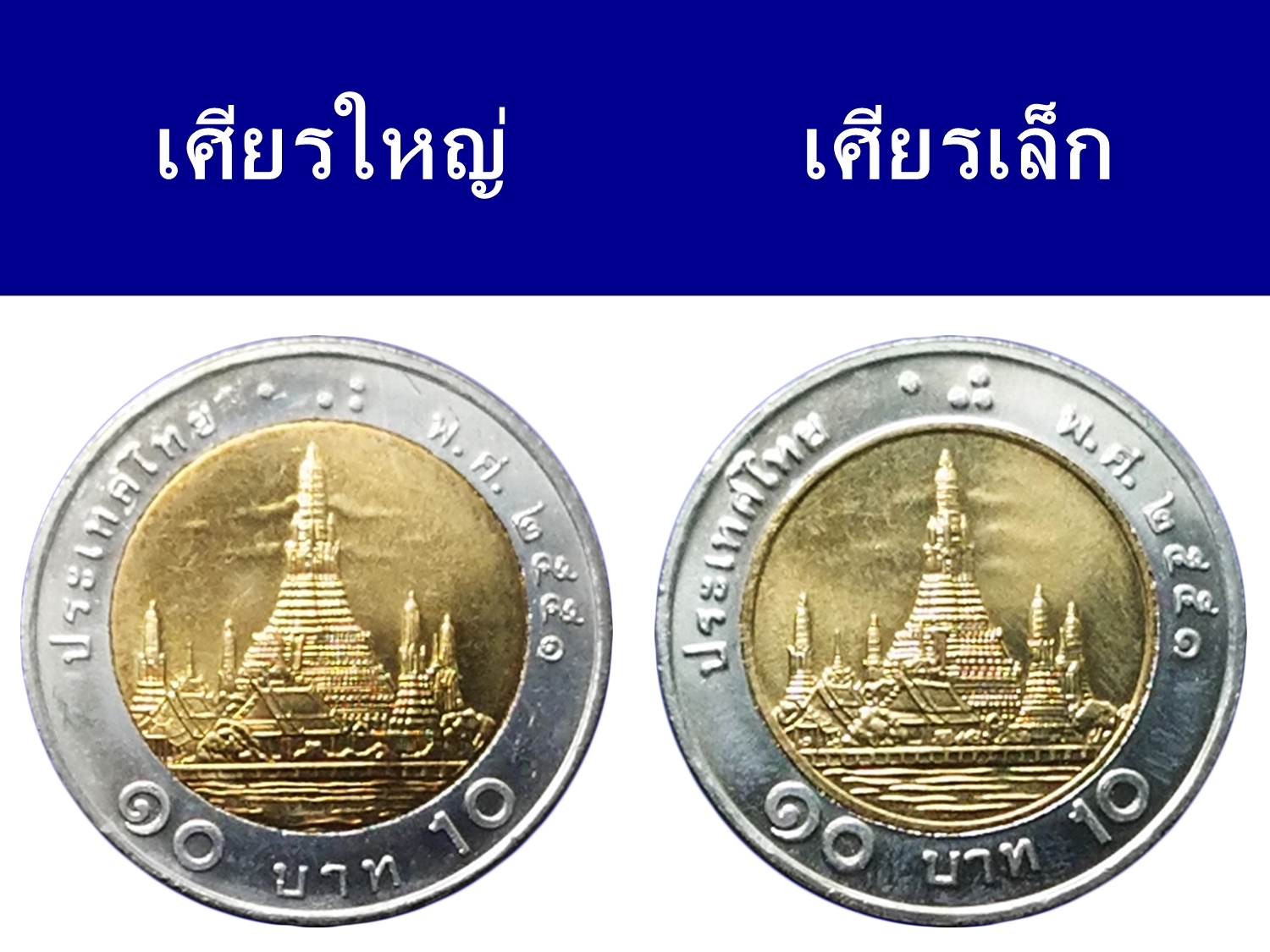 ชุด 2 เหรียญ 10 บาท ปี พ.ศ.2551 พระเศียรเล็ก พระเศียรใหญ่ ไม่ผ่านใช้ UNC