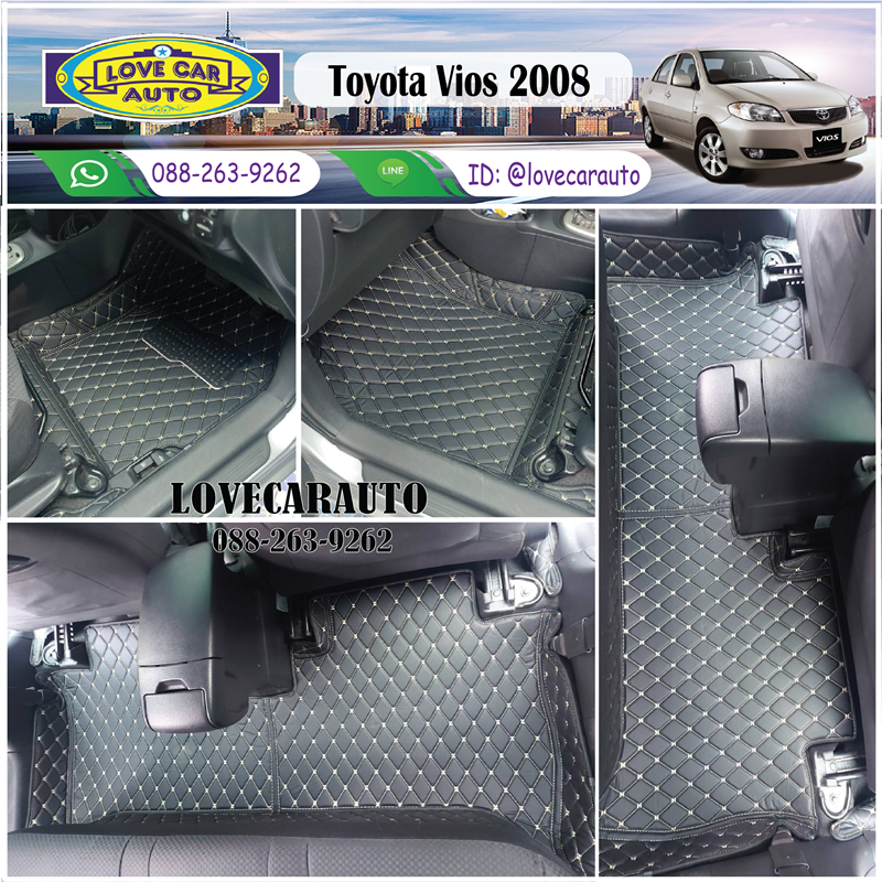 พรมปูพื้นรถยนต์ 6d Toyota Vios 2008 สีดำด้ายทอง