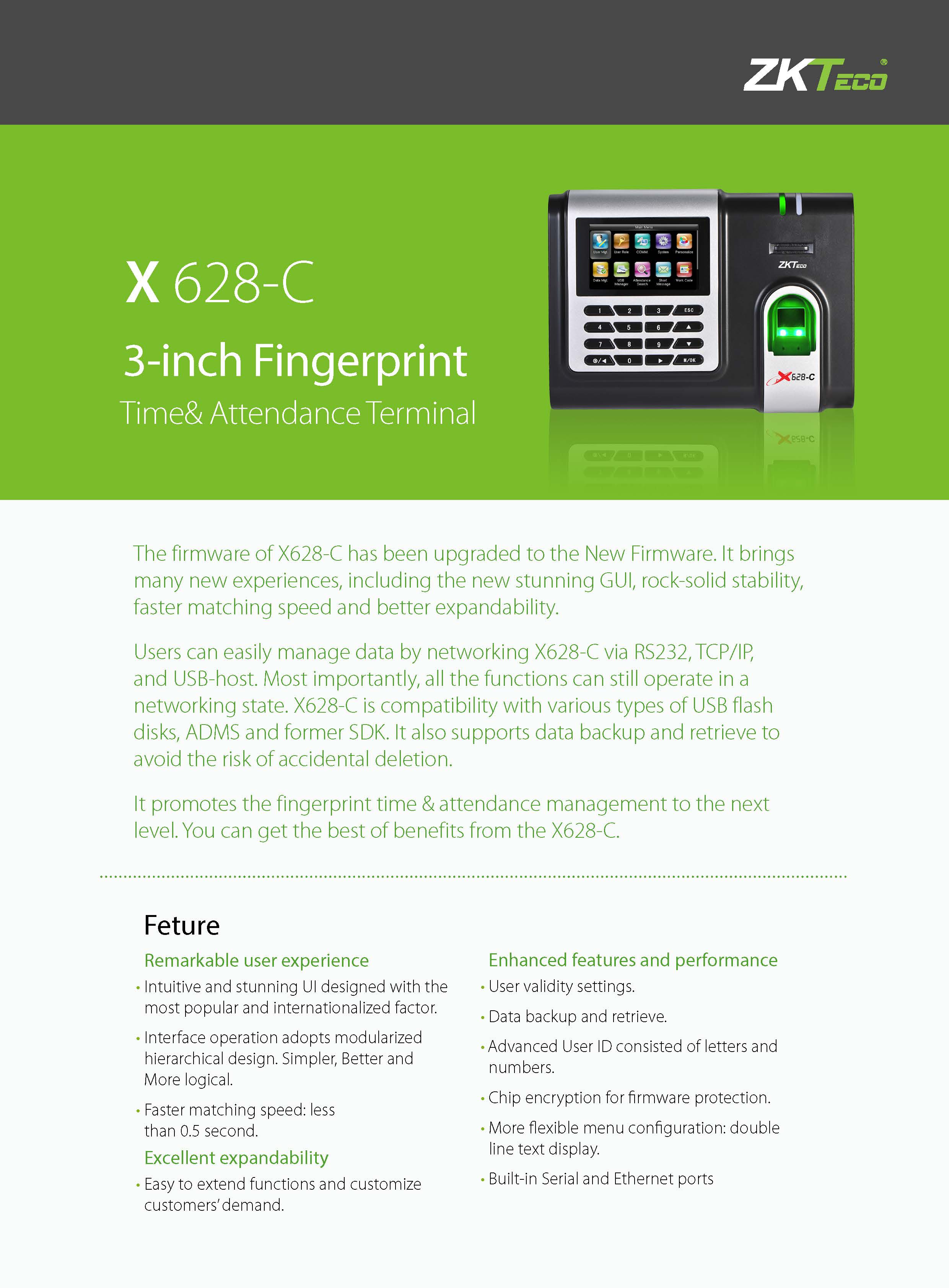 เครื่องสแกนลายนิ้วมือ Zkteco X628C