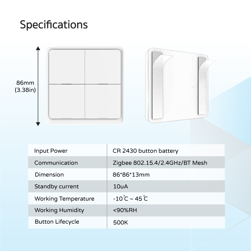 Zigbee Scene Switch ซีนสวิตช์ 3 ปุ่ม/4 ปุ่ม แบบ Zigbee ใช้ถ่าน ไม่ต้องใช้สายไฟ