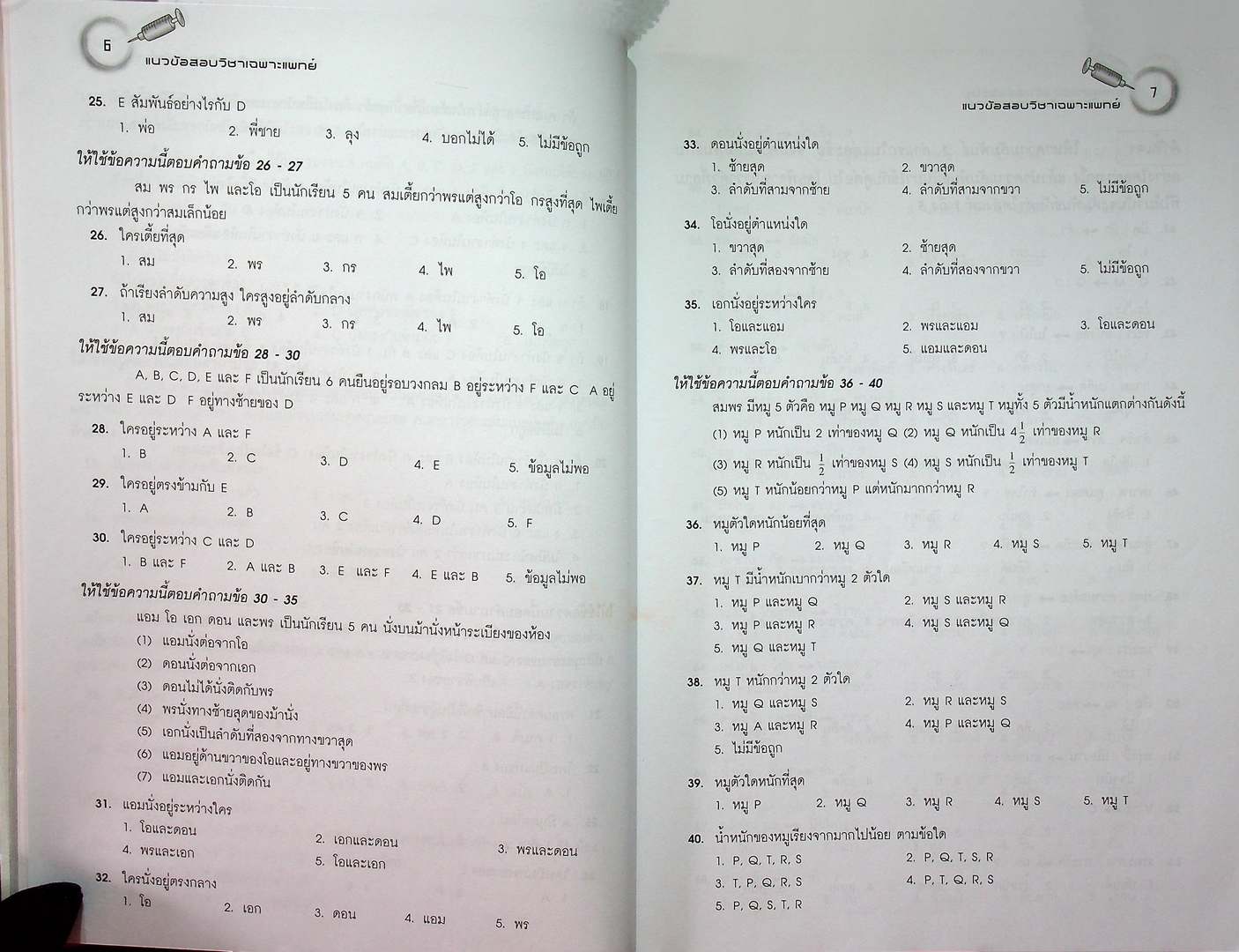 แนวข้อสอบ วิชาเฉพาะแพทย์