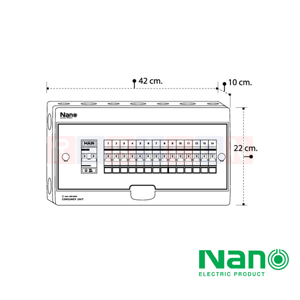 Nano Electric® CM50B-14 ตู้คอนซูเมอร์ยูนิต SHIHLIN/NANO เมน+14 ช่อง ( พร้อมเมน 50 A+ลูกย่อย) ( 1 ชิ้น/กล่อง )
