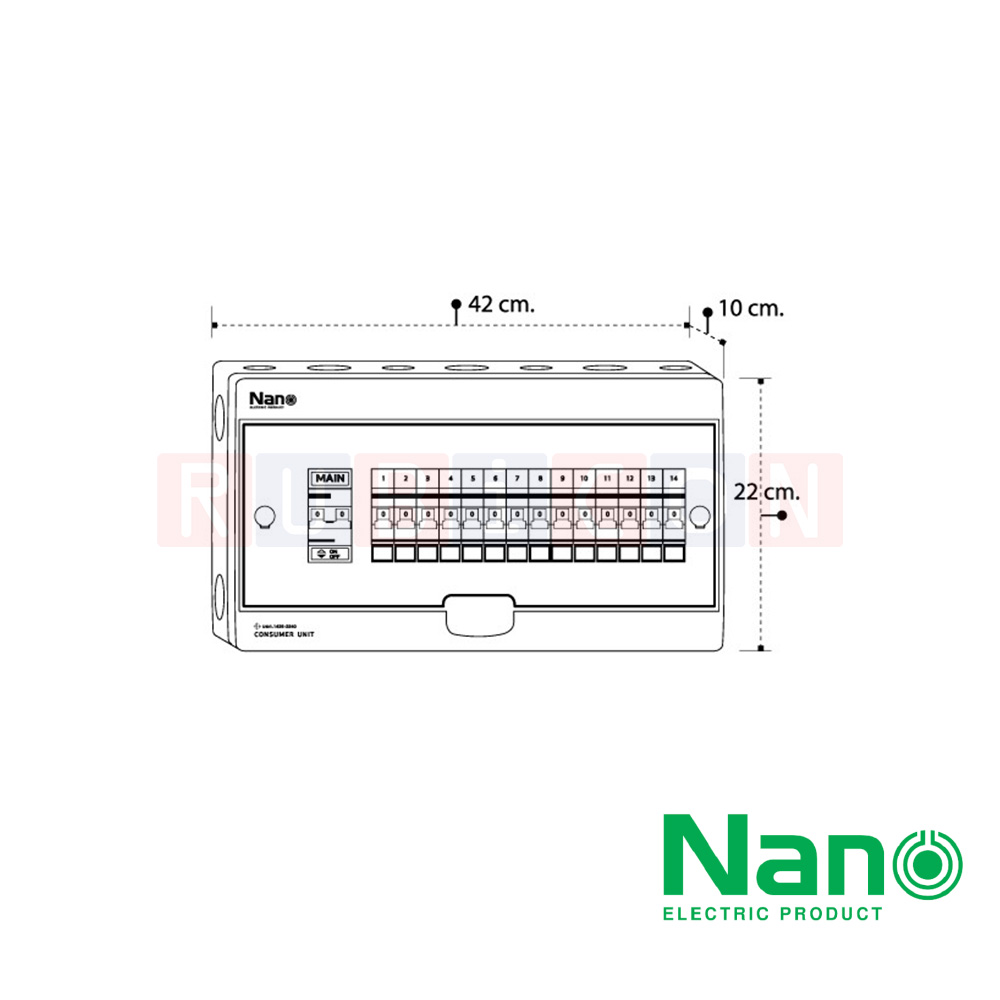 Nano Electric® CM63B-14 ตู้คอนซูเมอร์ยูนิต SHIHLIN/NANO เมน+14 ช่อง ( พร้อมเมน 63 A+ลูกย่อย) ( 1 ชิ้น/กล่อง )