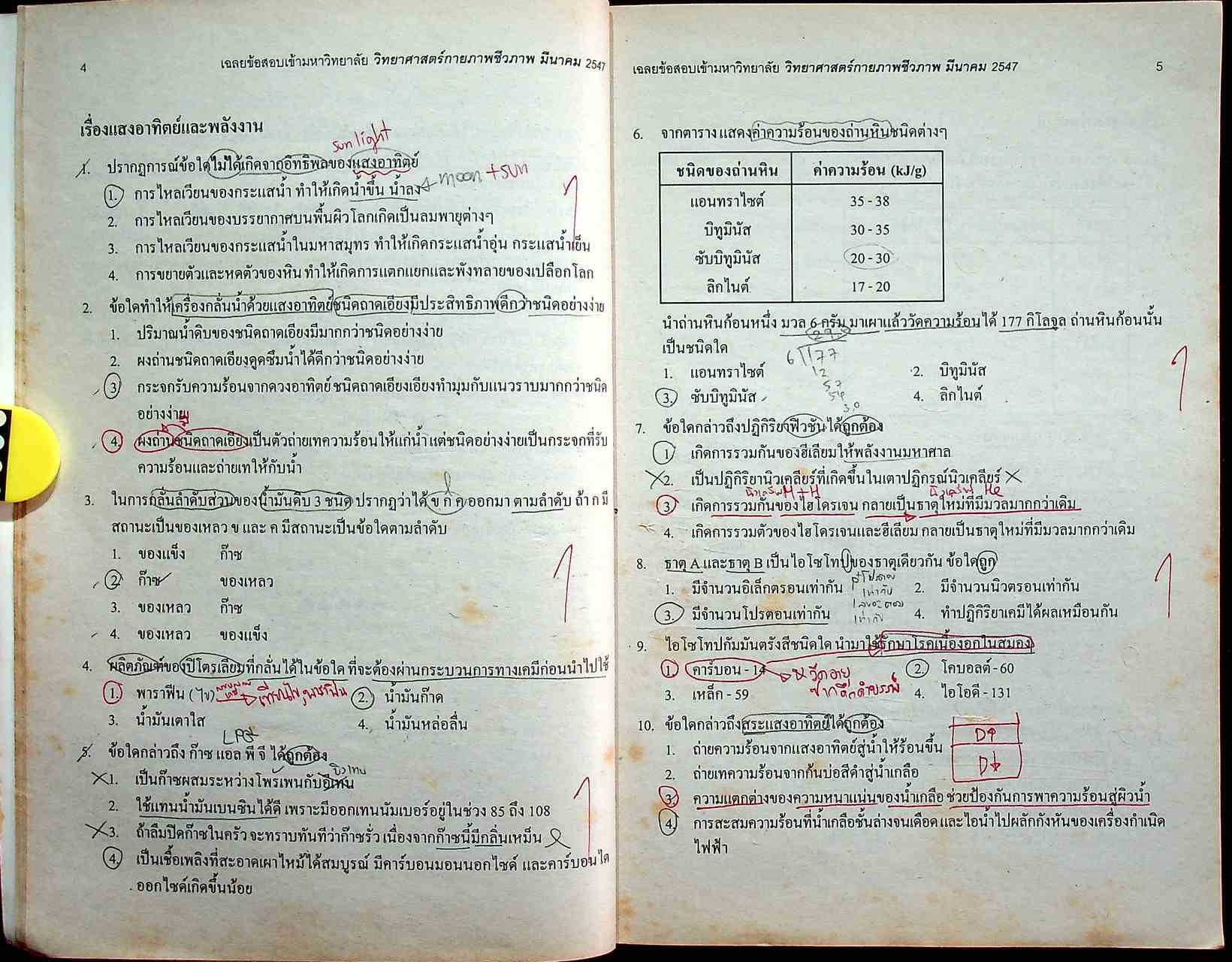 เฉลยเจาะประเด็น Entrance วิทยาศาสตร์กายภาพชีวภาพ รวมหลาย พ.ศ. มี.ค.44-มี.ค.47