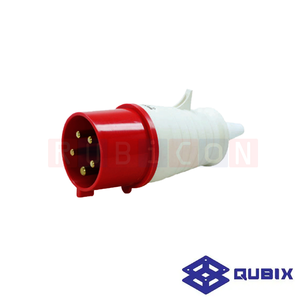 QUBIX AJ-025L ปลั๊กพาวเวอร์ตัวผูู้กลางทาง 5 ขา 3P+N+E 32A 220-415V 6H IP44