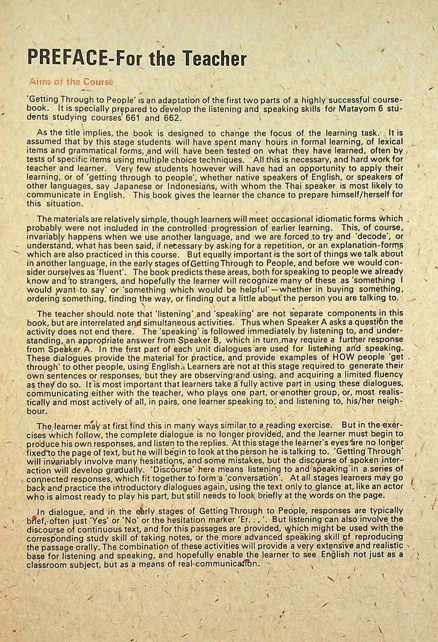 หนังสือเรียนภาษาอังกฤษ GETTING THROUGH TO PEOPLE รายวิชา อ ๐๔๑ - อ ๐๔๒ ทักษะฟัง-พูด ๑-๒ ระดับมัธยมศึกษาตอนปลาย
