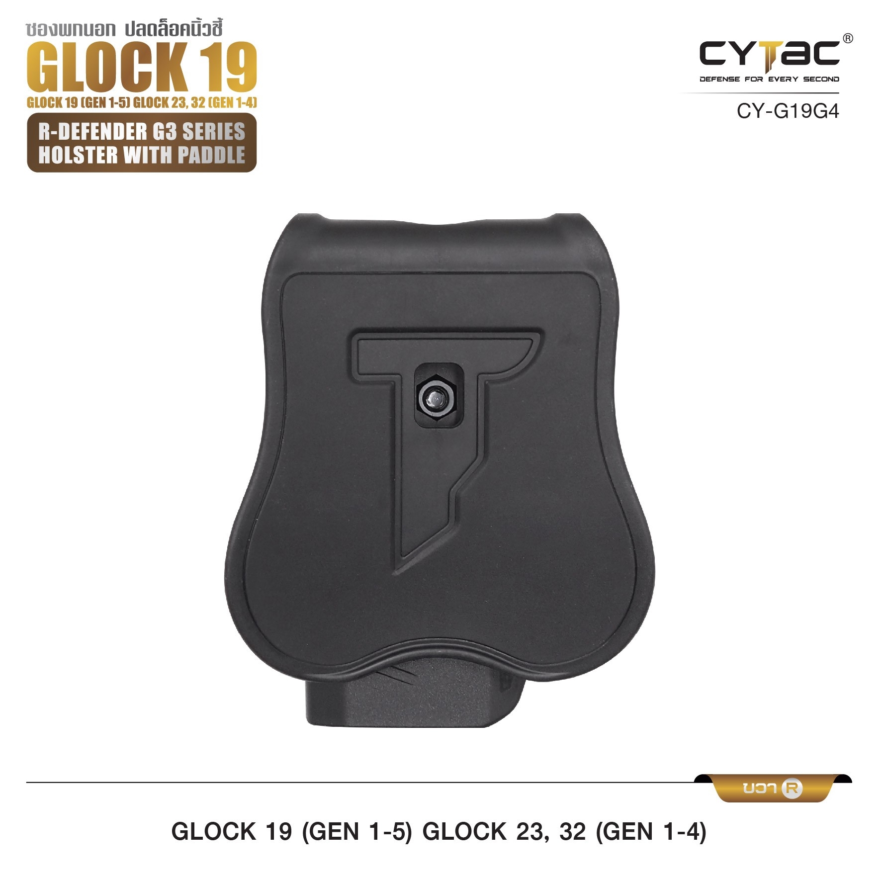 🇹🇭 652 ไทยแลนด์ แทคติคอล CYTAC ซองพกนอก ปลดล็อคนิ้วชี้ รุ่น GLOCK 19,23,32
