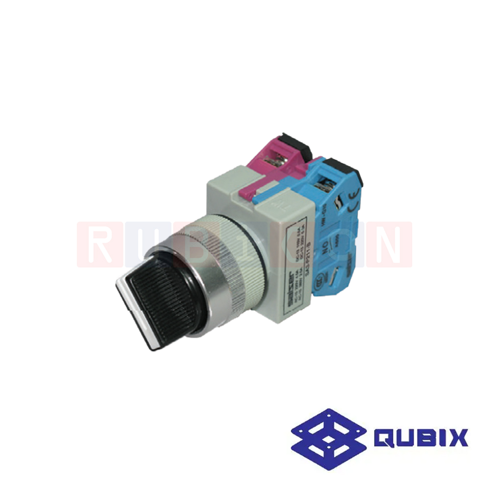 QUBIX SA2-P3R20-B สวิตช์ซีเล็คเตอร์ 3 จังหวะ สปริงรีเทิร์น สีดำ (BLACK) CONTACT 2NO (CONTROL SWITCHES : Ø22/25MM.)
