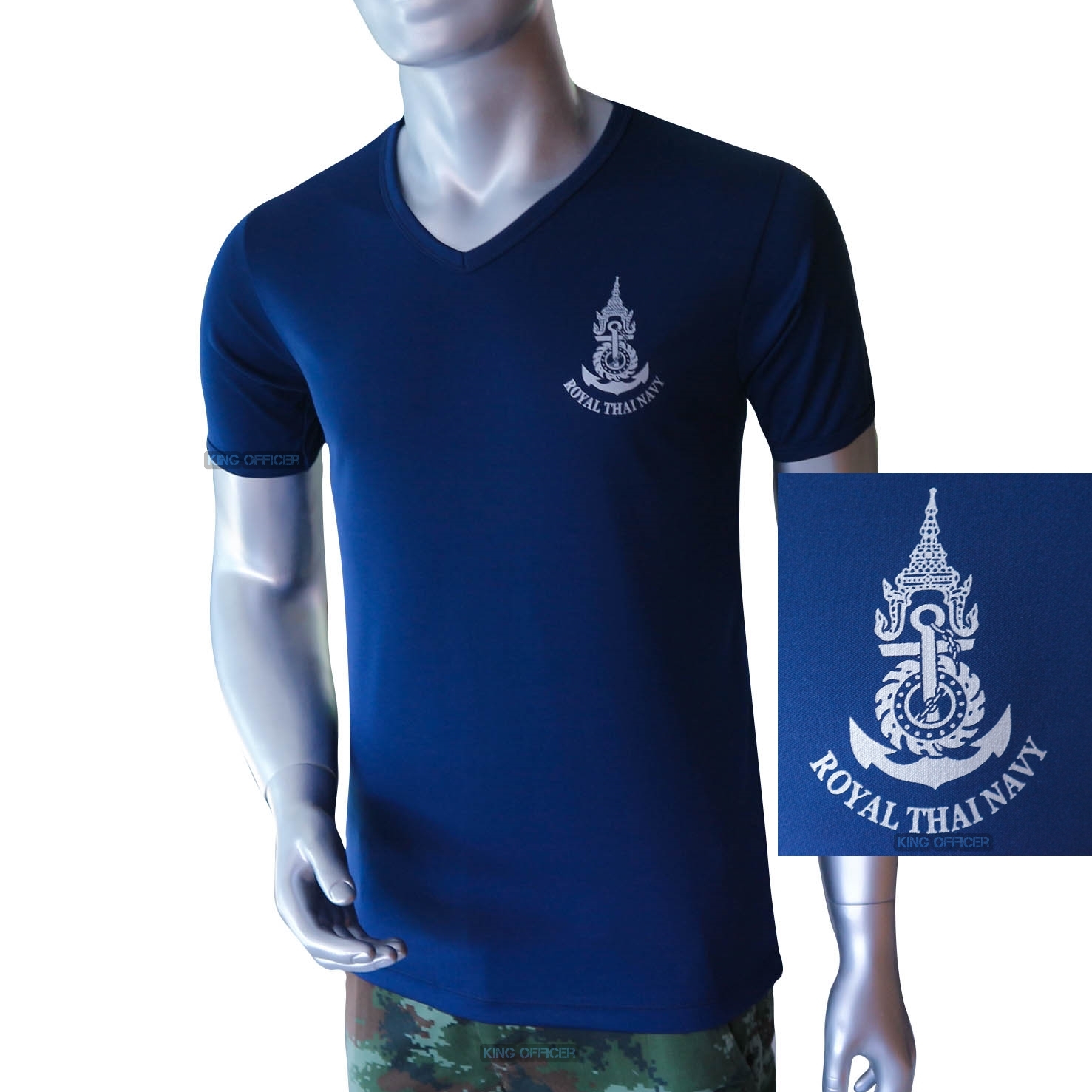 เสื้อยืด ทหารเรือ สกรีนตรา กองทัพเรือ NAVY สีกรมท่า คอวี (มีชำระปลายทาง)