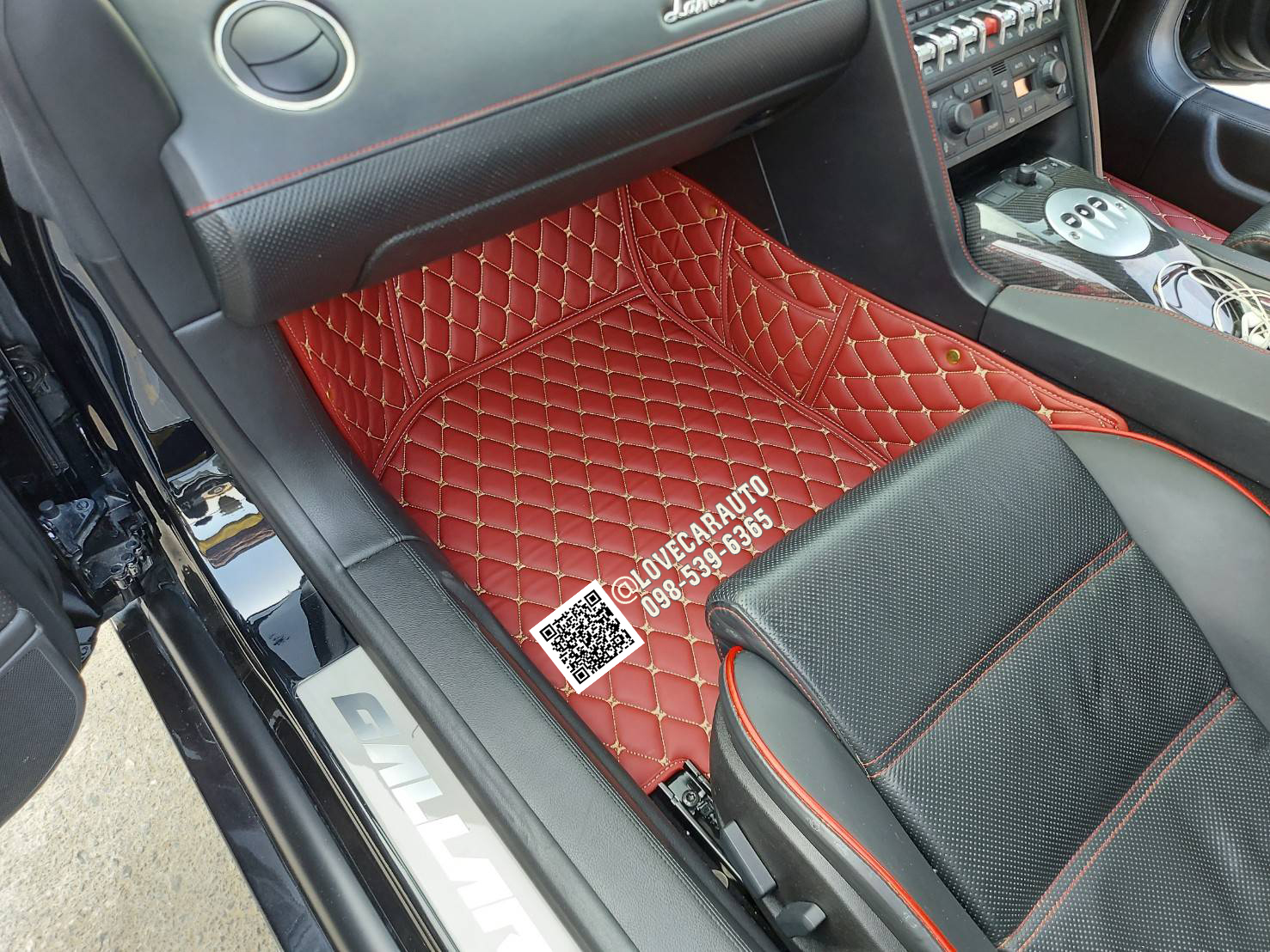 พรมปูพื้นรถยนต์ 6D Lamborghini Gallardo สีแดงไวน์