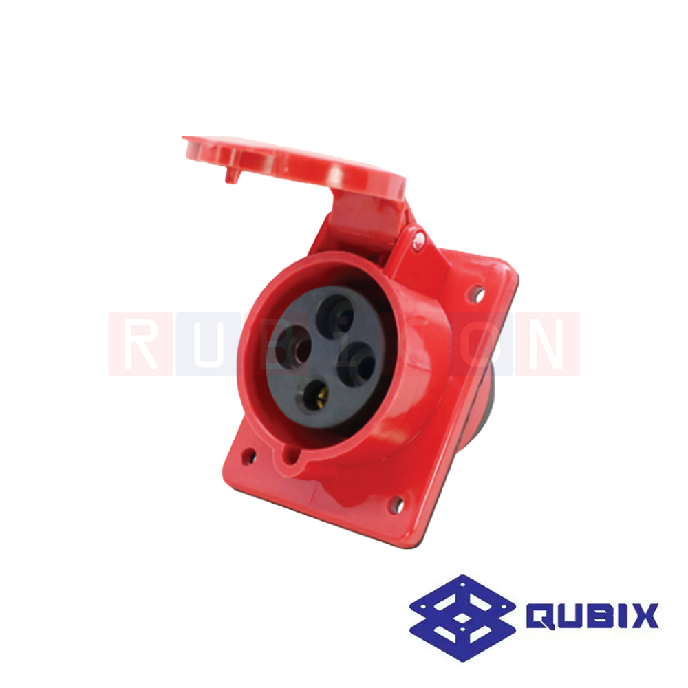 QUBIX AJ-324 ปลั๊กพาวเวอร์ตัวเมียฝังผนัง 4 ขา 3P+E 32A 380-415V 6H IP44