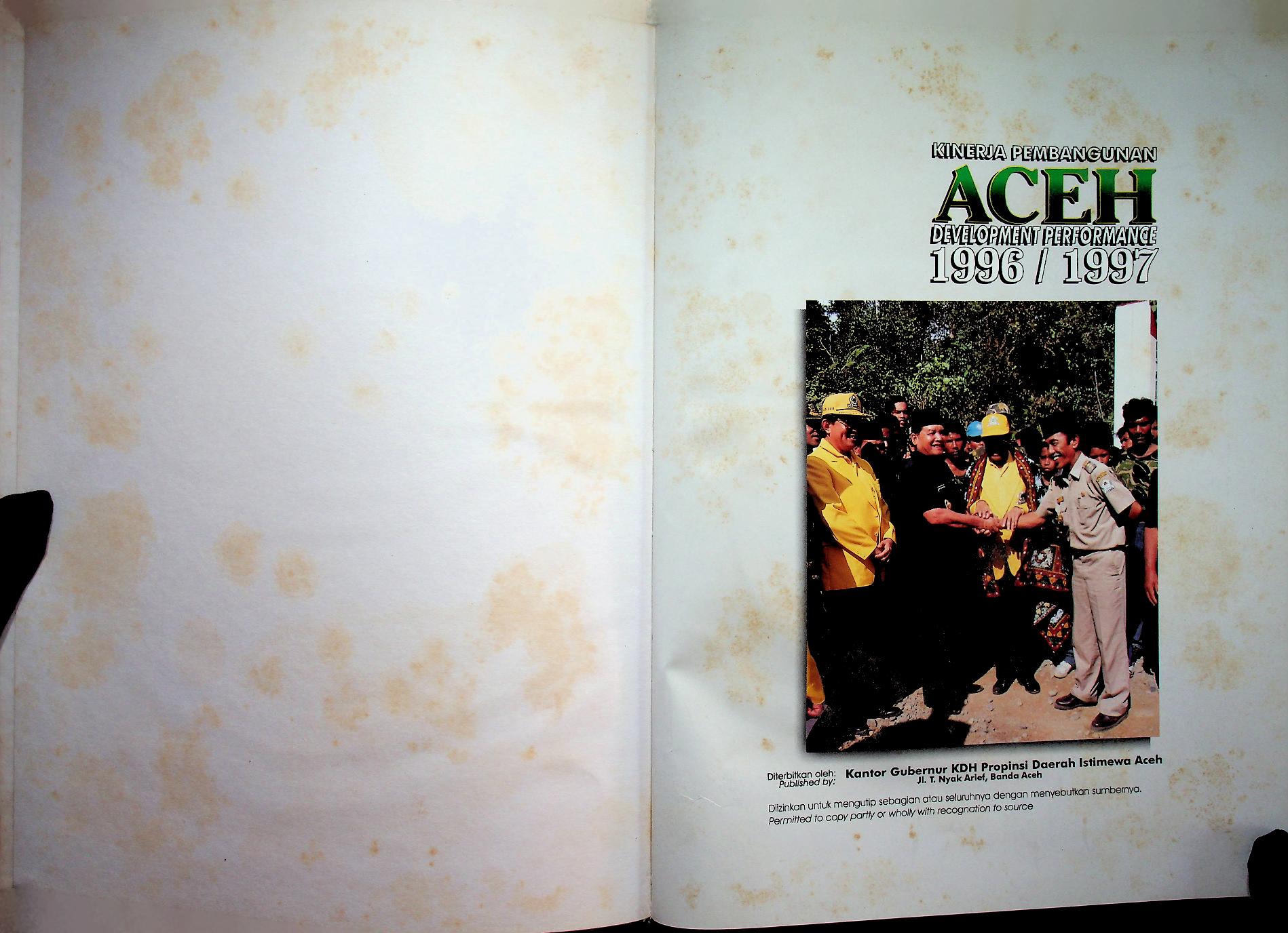 KINERJA PEMBANGUNAN ACEH DEVELOPMENT PERFORMANCE 1996/1997