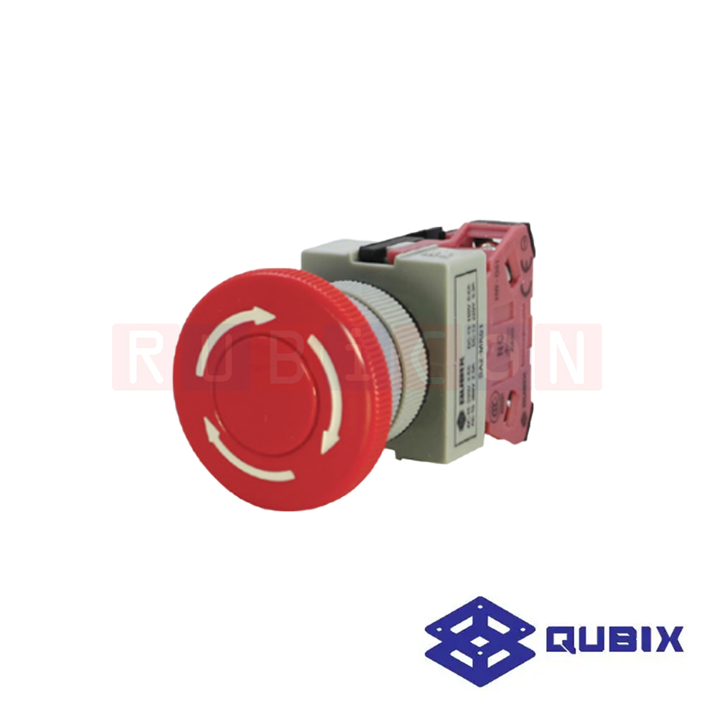 QUBIX SA2-MK01-R สวิตช์กด ดอกเห็ดล็อค หมุนเด้งกลับ สีแดง (RED) CONTACT 1NC (CONTROL SWITCHES : Ø22/25MM.)