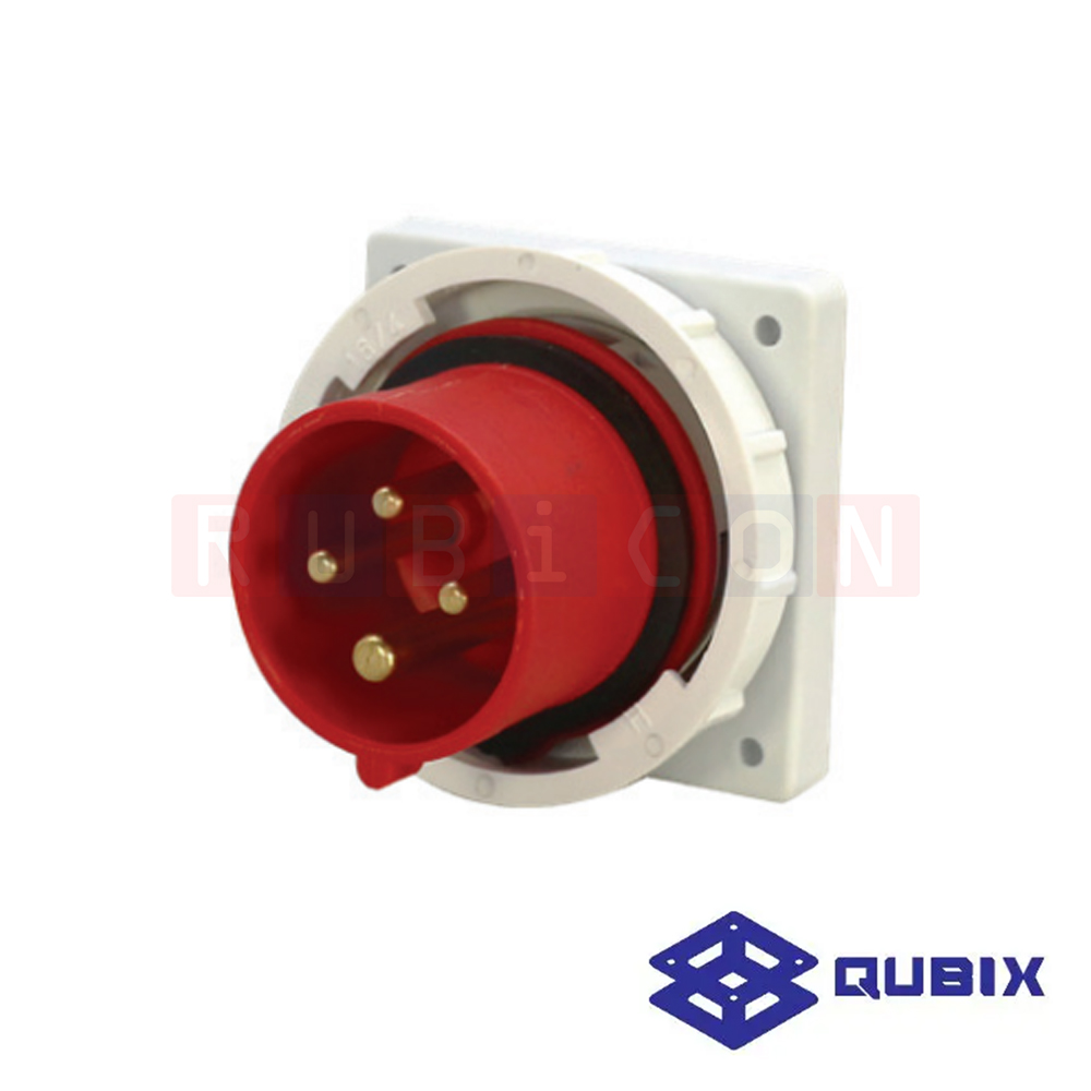 QUBIX AJ-6142 ปลั๊กพาวเวอร์ตัวผู้ฝังกันน้ำ 4 ขา 3P+E 16A 380-415V 6H IP67