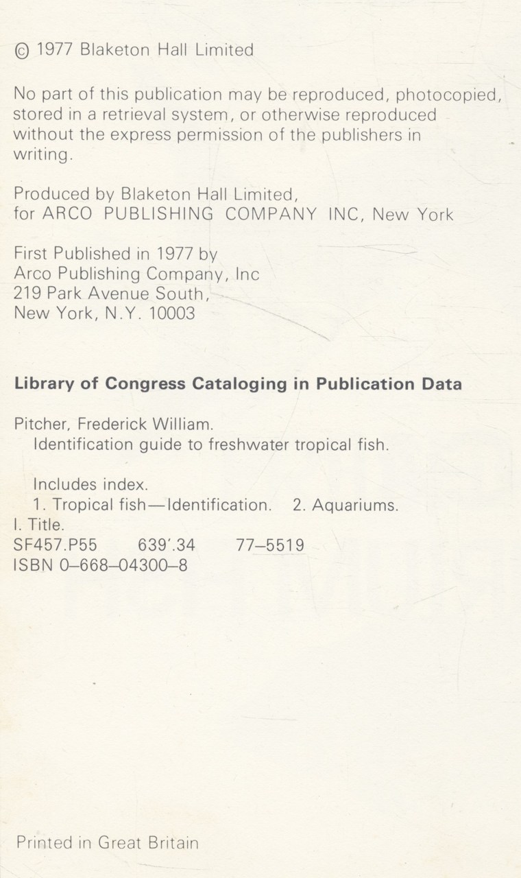 คู่มือการเลี้ยงปลาตู้ ฉบับภาษาอังกฤษทั้งเล่ม IDENTIFICATION GUIDE TO FRESHWATER TROPICAL AQUARIUM FISH