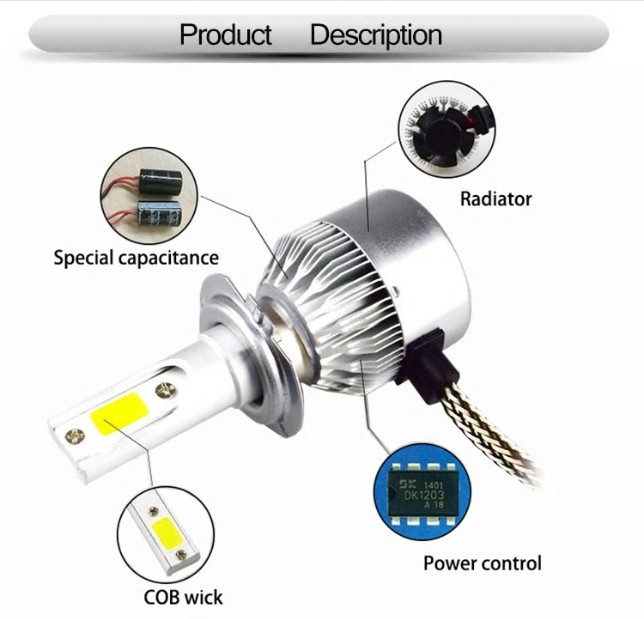 C6 หลอดไฟหน้า Super LED ขั้ว H4 Hi-Lo Beam Auto Headlamp