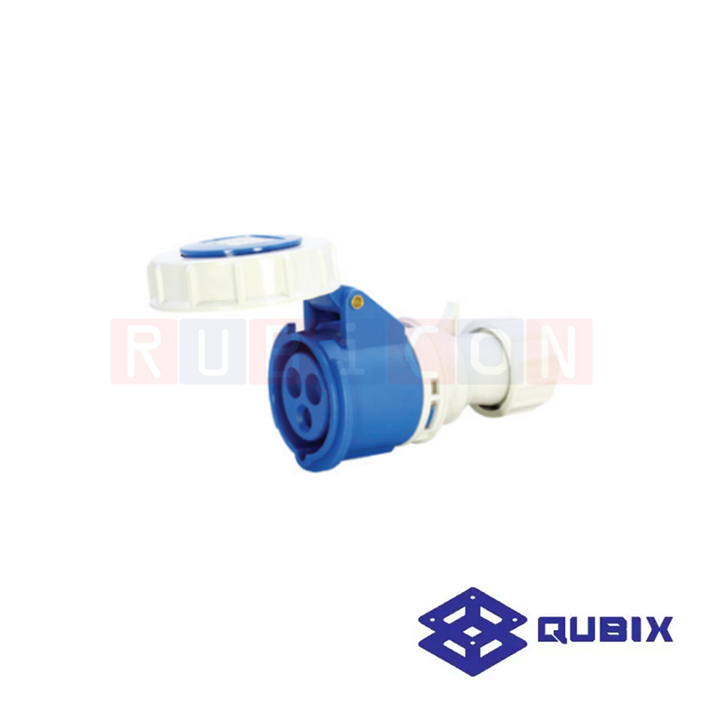 QUBIX AJ-2132 ปลั๊กพาวเวอร์ตัวเมียกลางทางกันน้ำ 3 ขา 2P+E 16A 220-240V 6H IP67