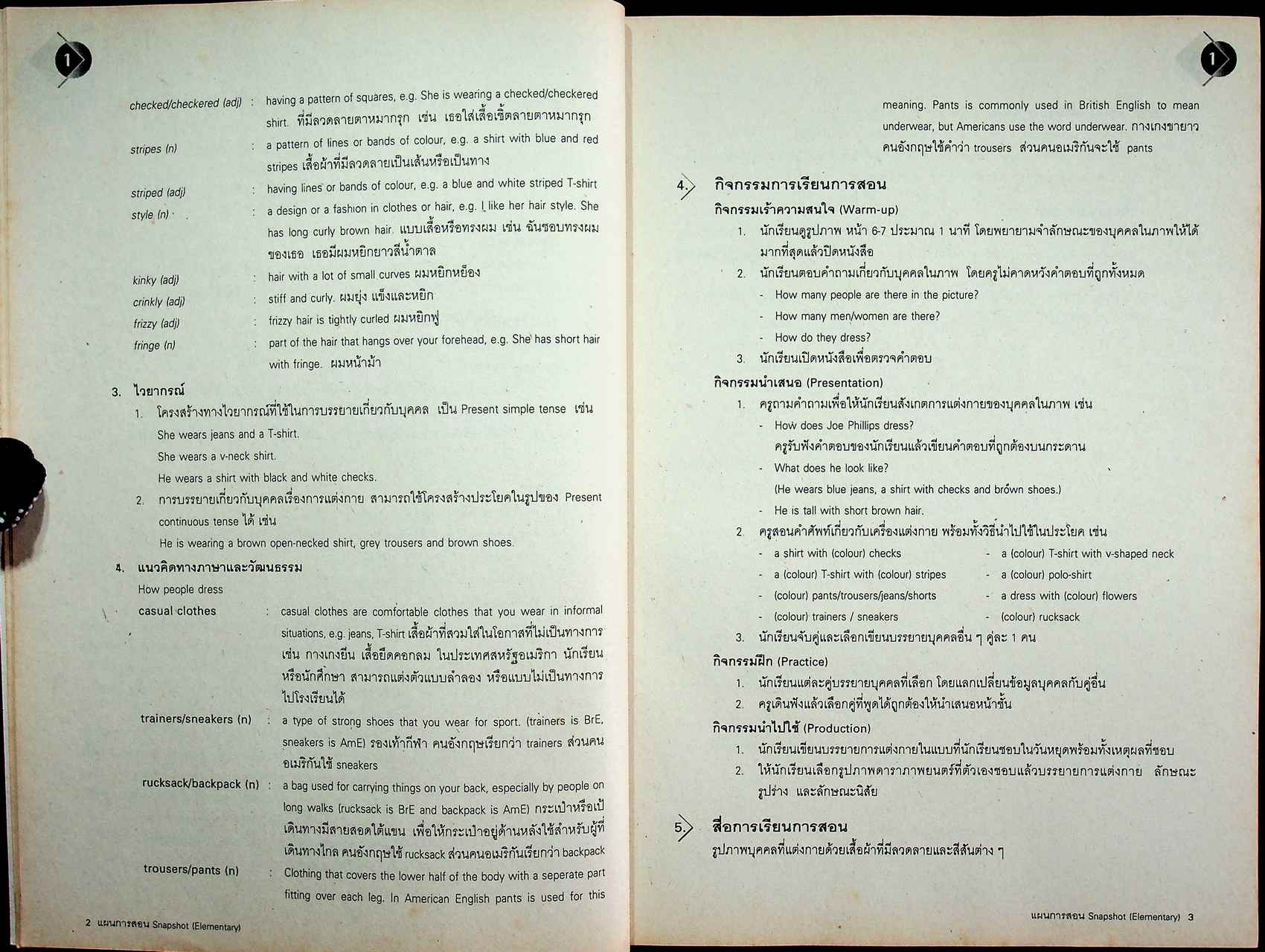 แผนการสอน SNAPSHOT Elementary รายวิชา อ 019 - อ 0110 ภาษาอังกฤษหลัก 13-14 ระดับมัธยมศึกษาตอนปลาย