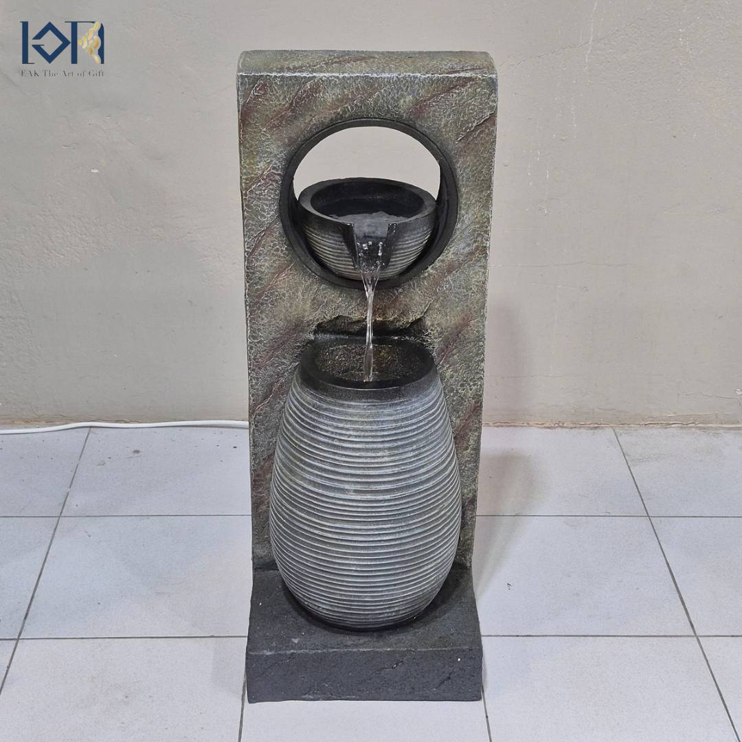 น้ำพุตั้งพื้นแต่งบ้าน รุ่นรหัส23015 น้ำตกจำลองวางหน้าบ้านเสริมฮวงจุ้ย อ่างน้ำล้นจัดสวน สำเร็จรูป