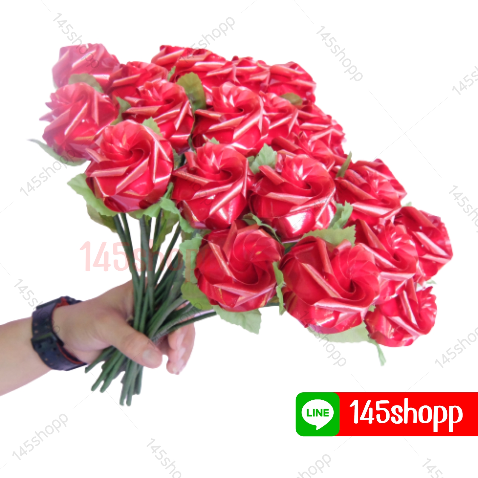 ดอกกุหลาบริบบิ้น เมทาลิค สีแดงสด ปัจฉิม ของขวัญวันปัจฉิม ของปัจฉิม