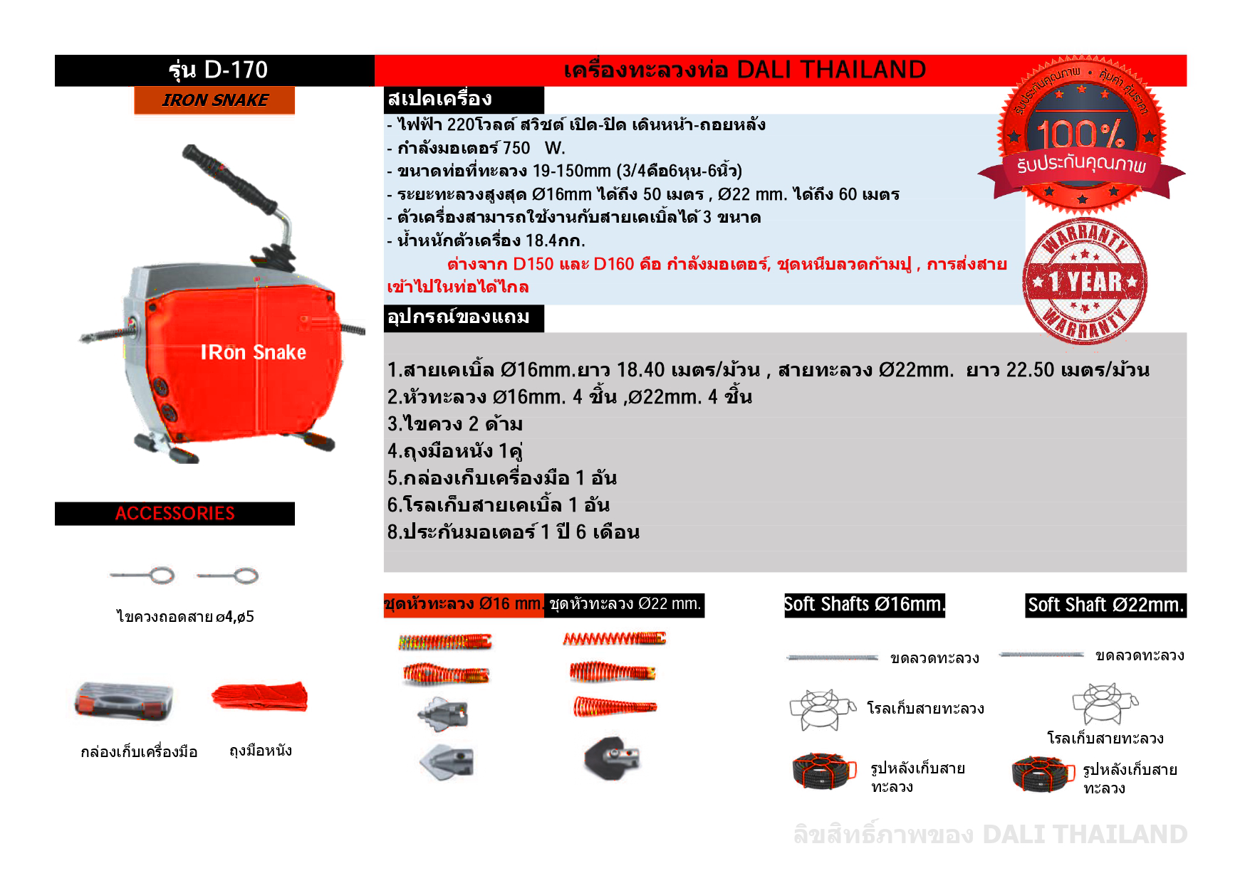 เครื่องทะลวงท่อ งูเหล็ก ironsnake รุ่น D-170 งูเหล็กทะลวงท่อ เครื่องทะลวงท่อไฟฟ้า